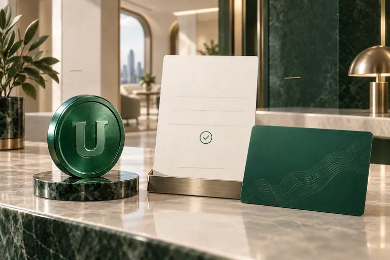 Green token, payment invoice and emerald USDT gift card