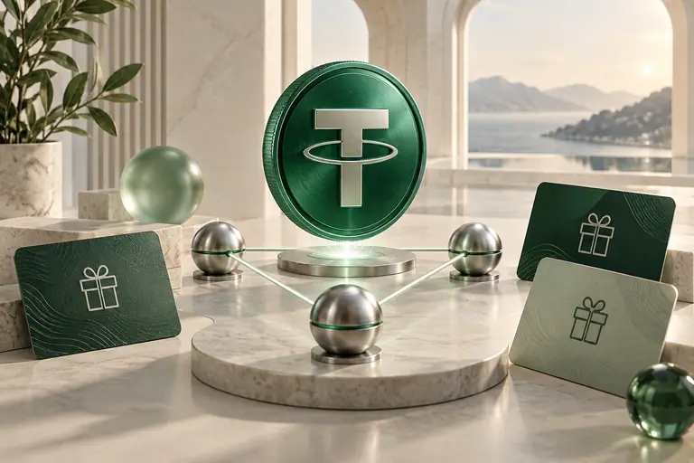 Green USDT token above a triangular network of silver nodes
